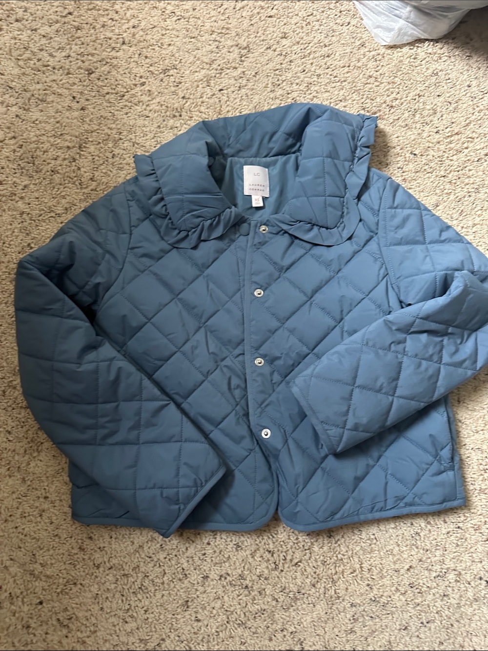 Women’s Lauren Conrad Quilted Blue Puffer Jacket with Ruffle Collar